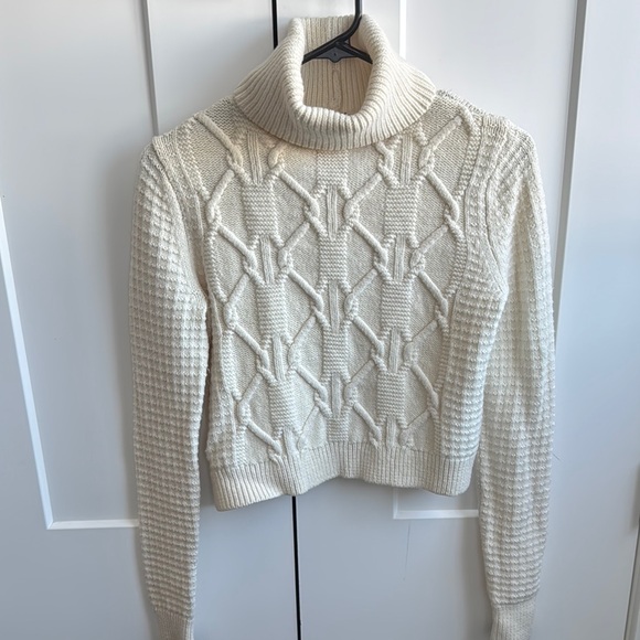 Club Monaco Cream Cowl Neck Sweater with Cable Knit - Picture 1 of 3